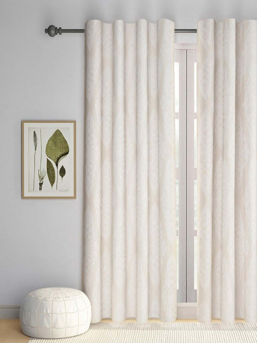 Fabindia Meenal Beige 1 Piece Pure Cotton Ethnic Motifs Printed Woven Cutwork Curtain