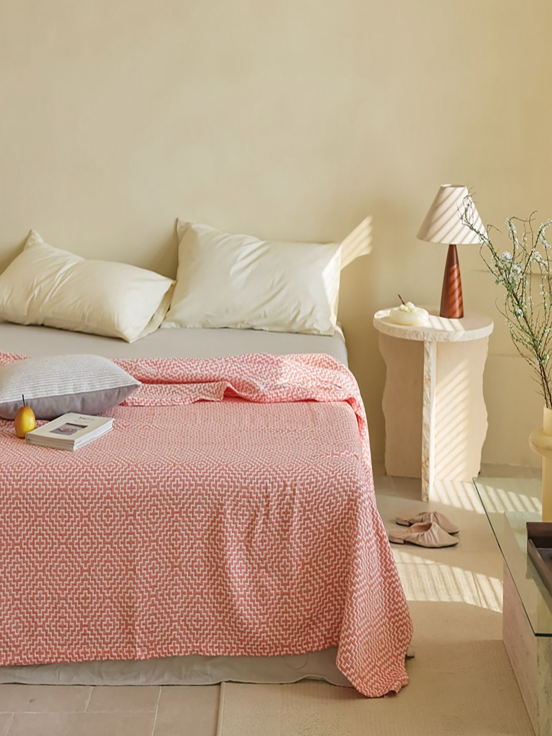 JC HOME Orange-Coloured Geometric Woven Design 300 GSM Pure Cotton Double Bed Quilt