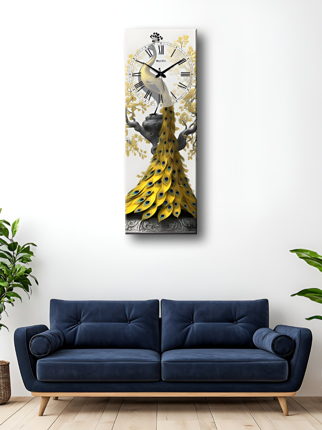 OLIVE TREE Yellow and Black Printed Wooden Analogue Wall Clock