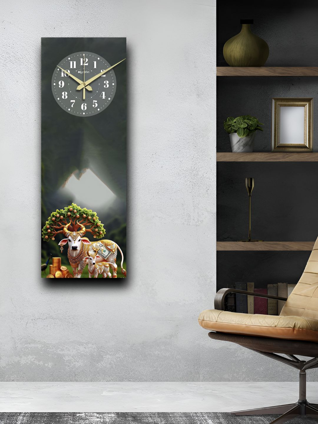 OLIVE TREE Designer Green Wood Tic-Toc Movement Rectangle Battery Analogue Wall Clock