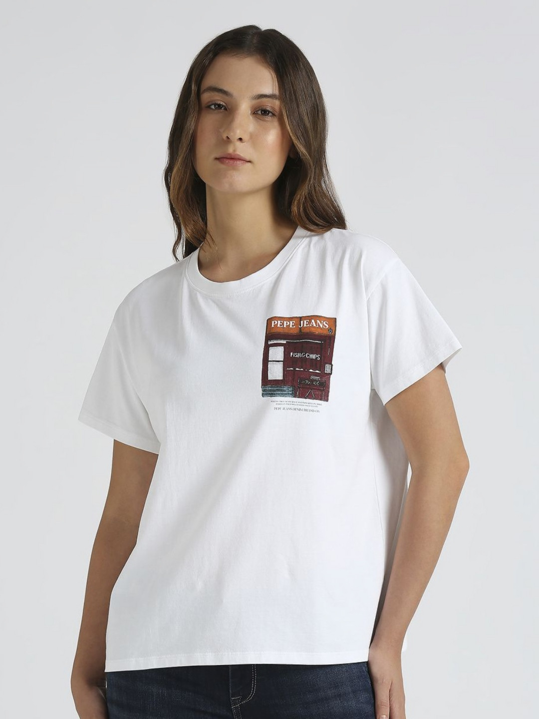 Pepe Jeans Women Graphic Printed Round Neck Cotton Relaxed Fit T-shirt