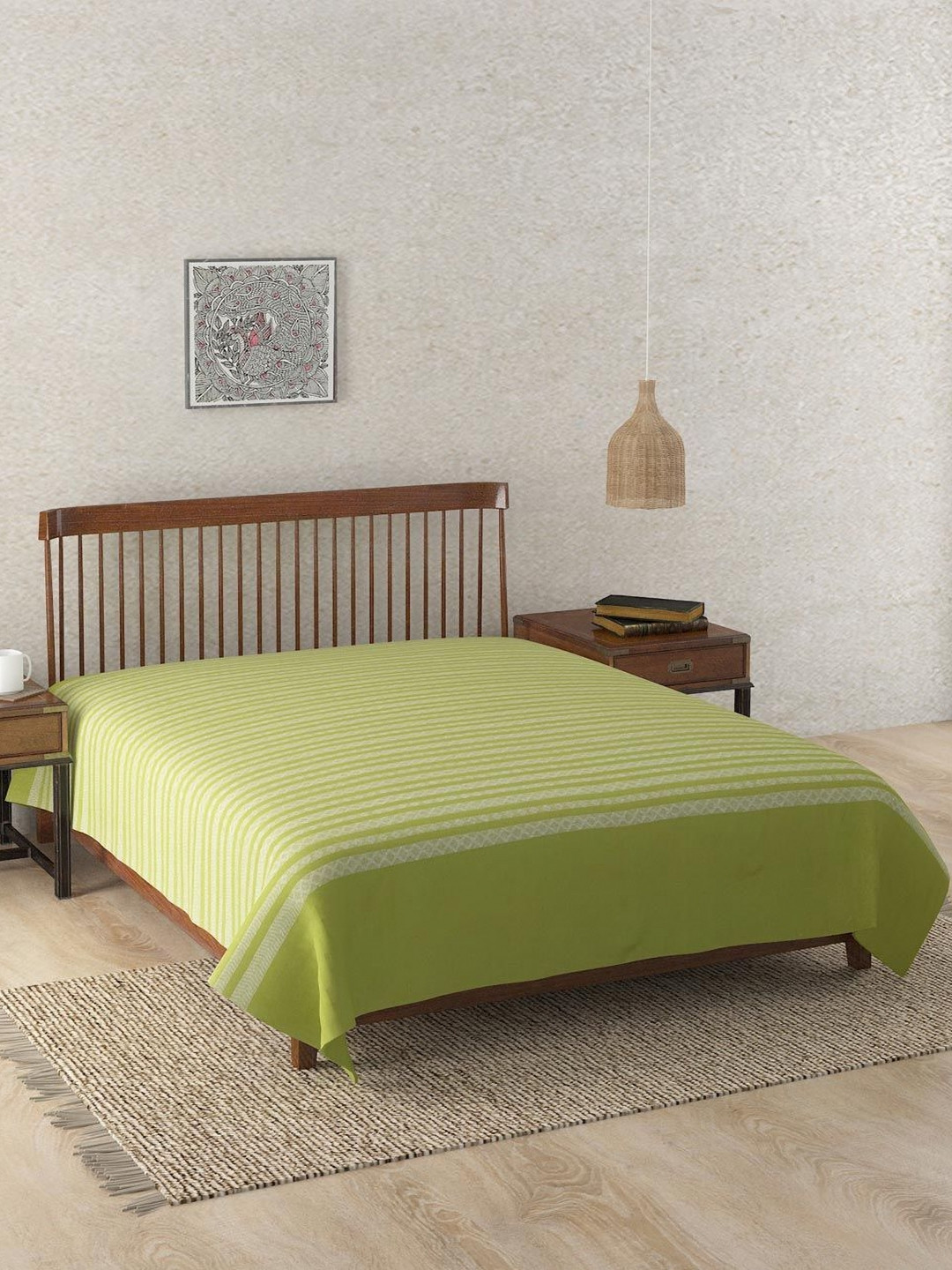 Fabindia Krisha  Green Woven Design Cotton Single Bed Cover