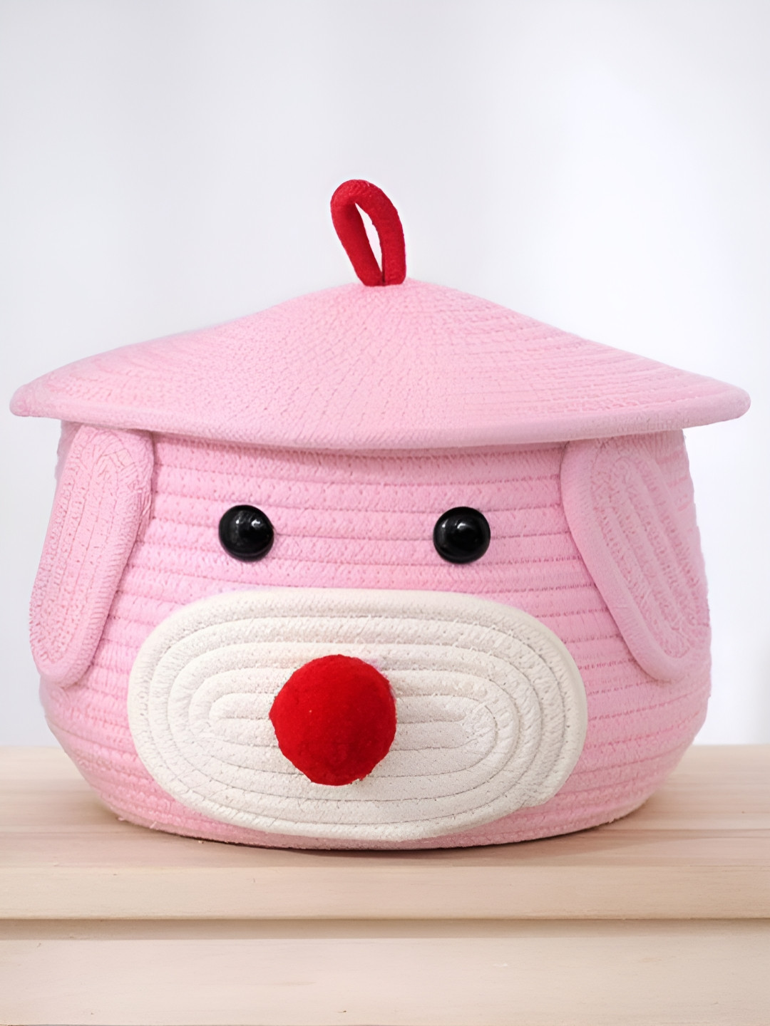 ANA Pink & White Self Design Tote Basket Organiser With Cap