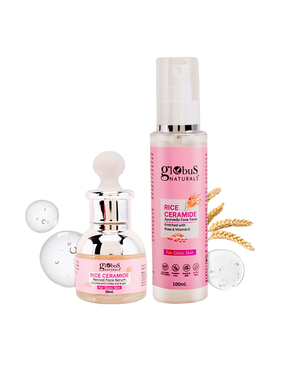Globus naturals Set Of 2 Rice Ceramid Face Toner -100ml & Face Serum-30g
