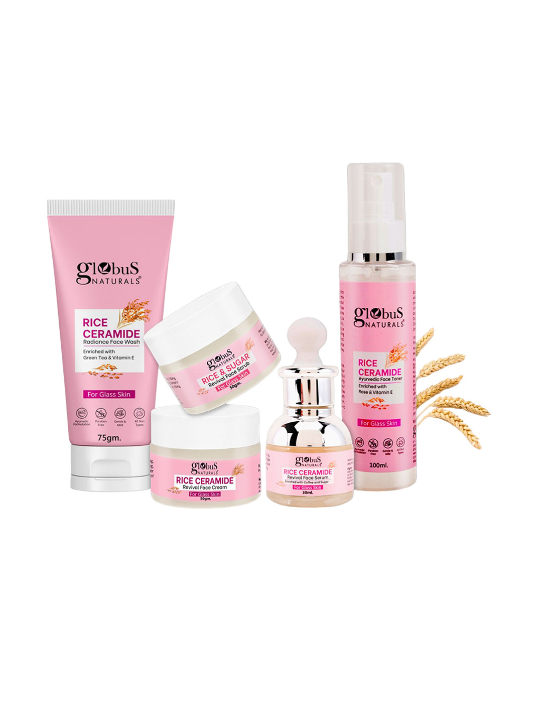 Globus naturals Set Of 5 Rice Ceramide Combo For Korean Glass Skin