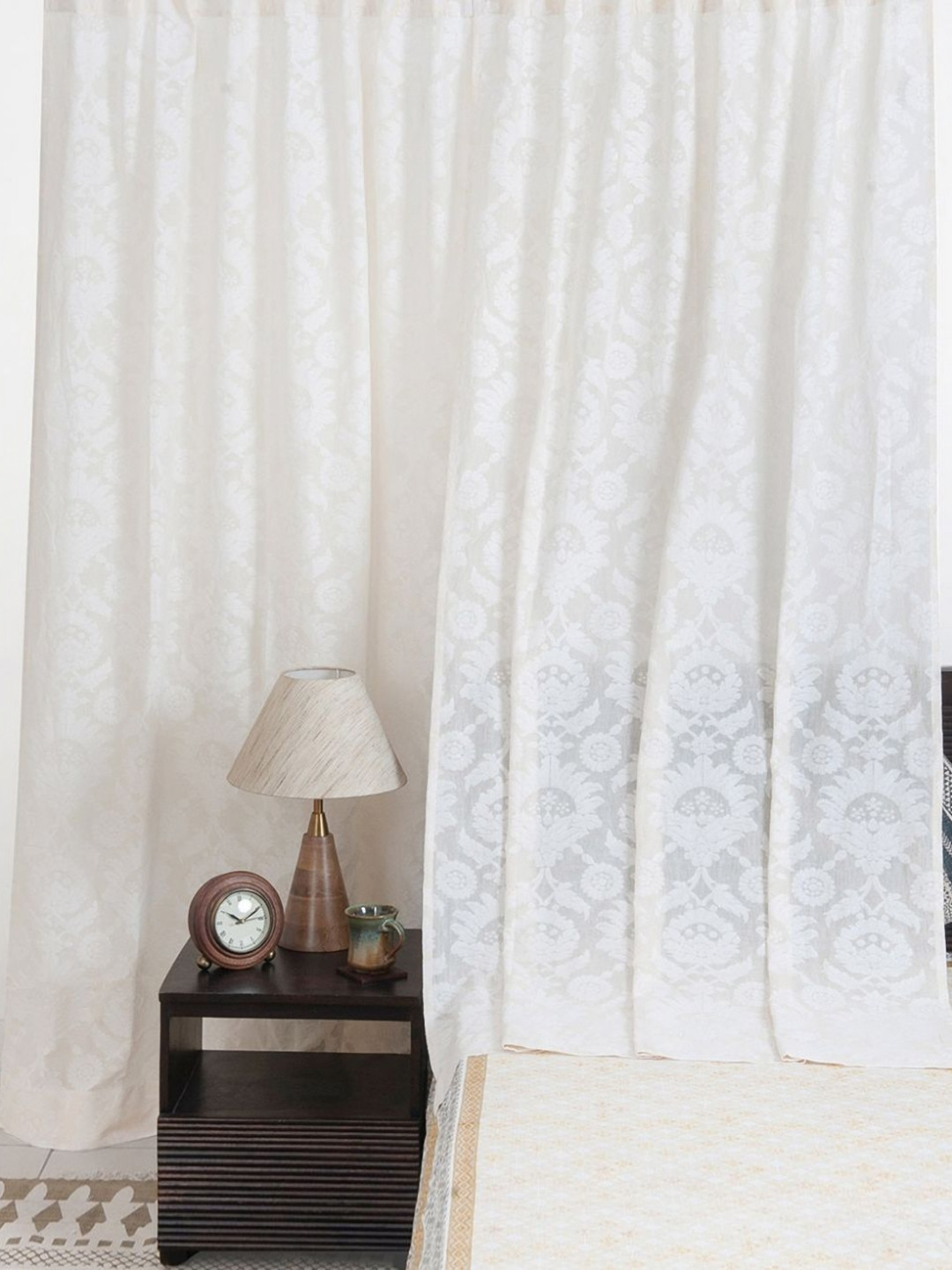 Fabindia Natural Gulmarg Beige & White Floral Printed Cotton  Door Curtain