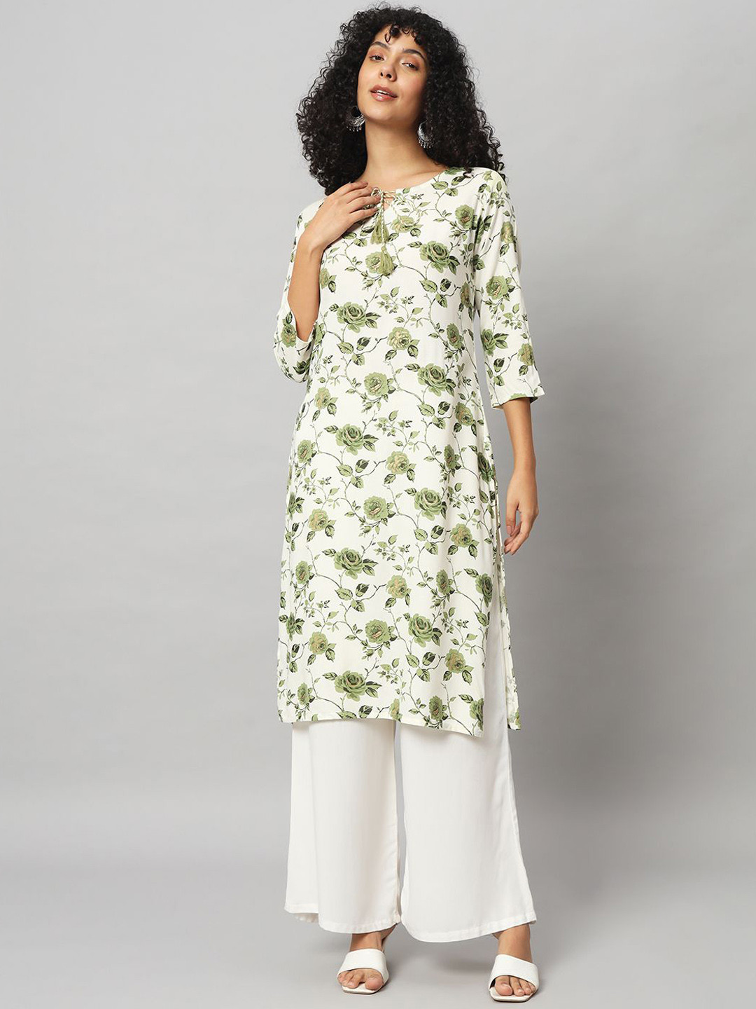 Sa Rasa Floral Printed Keyhole Neck Straight Kurta