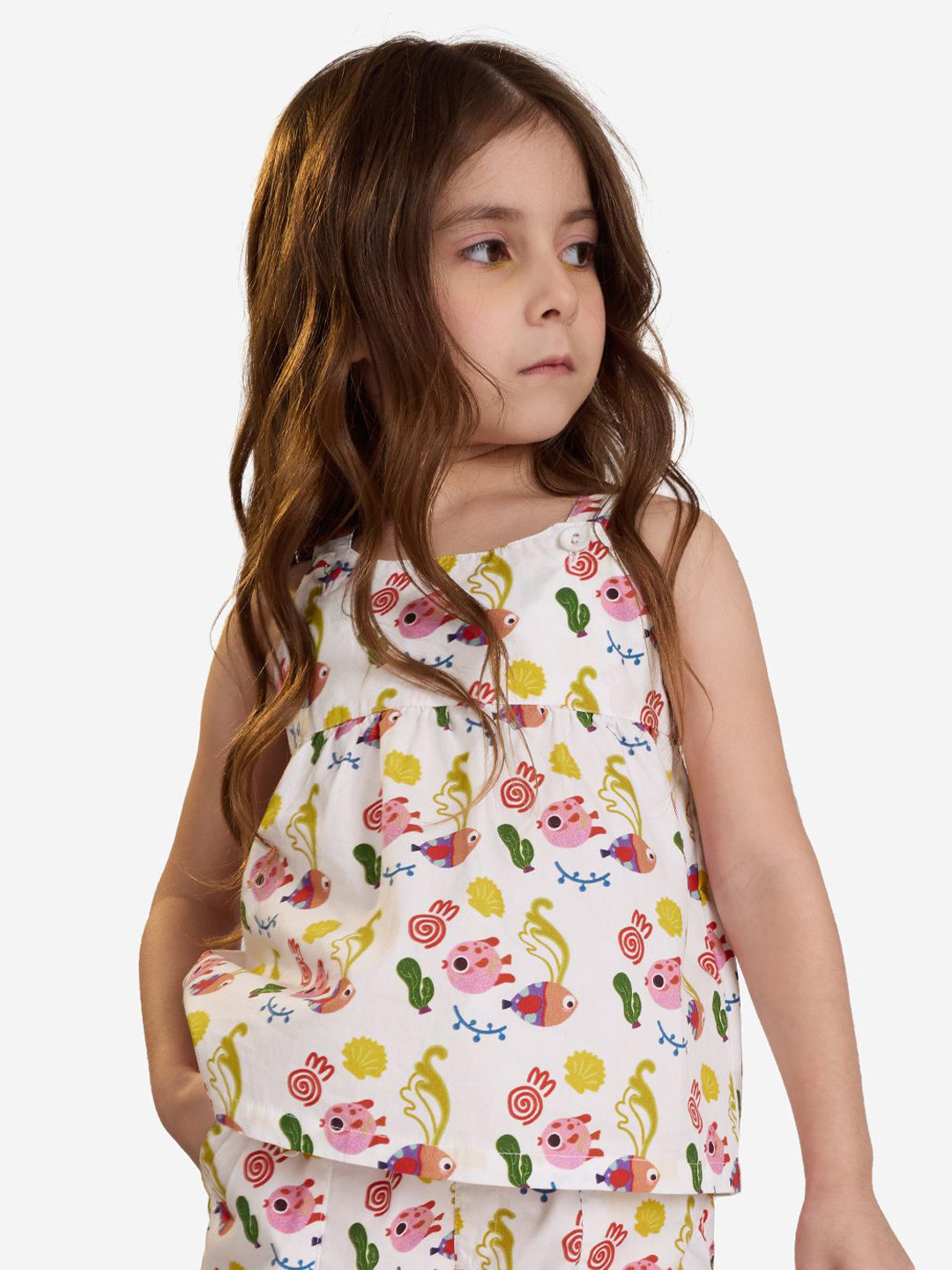 The Souled Store Girls Little Fishy Printed Cotton Top