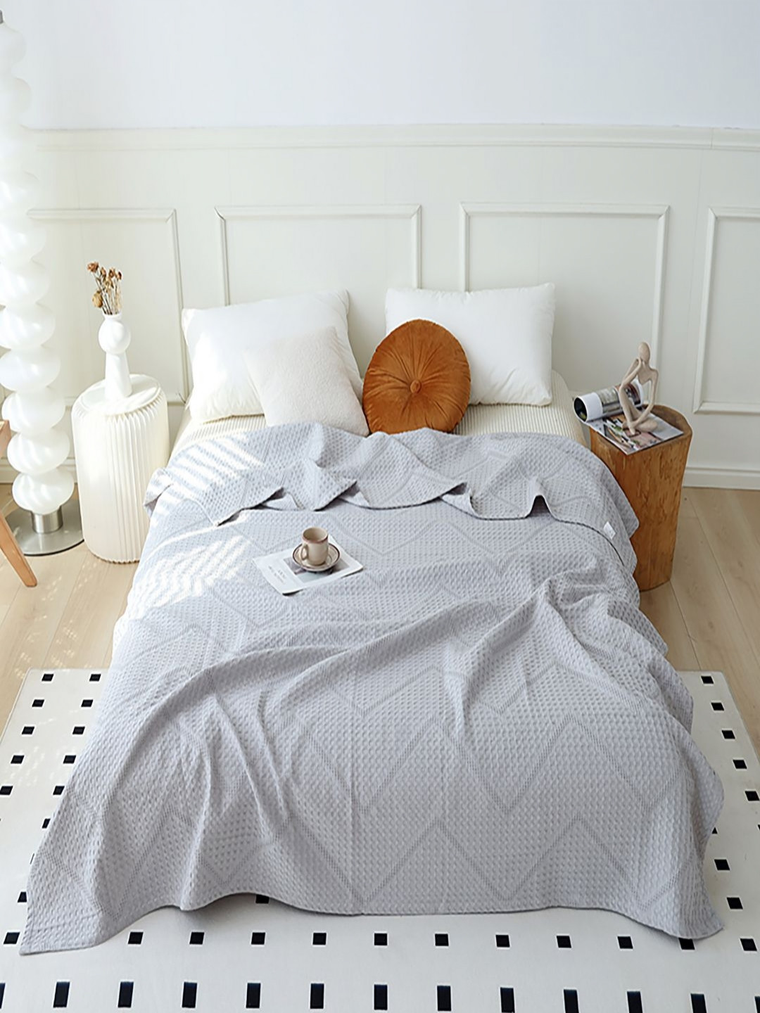 JC HOME Grey Self Design 300 GSM AC Room Pure Cotton Single Bed Quilt