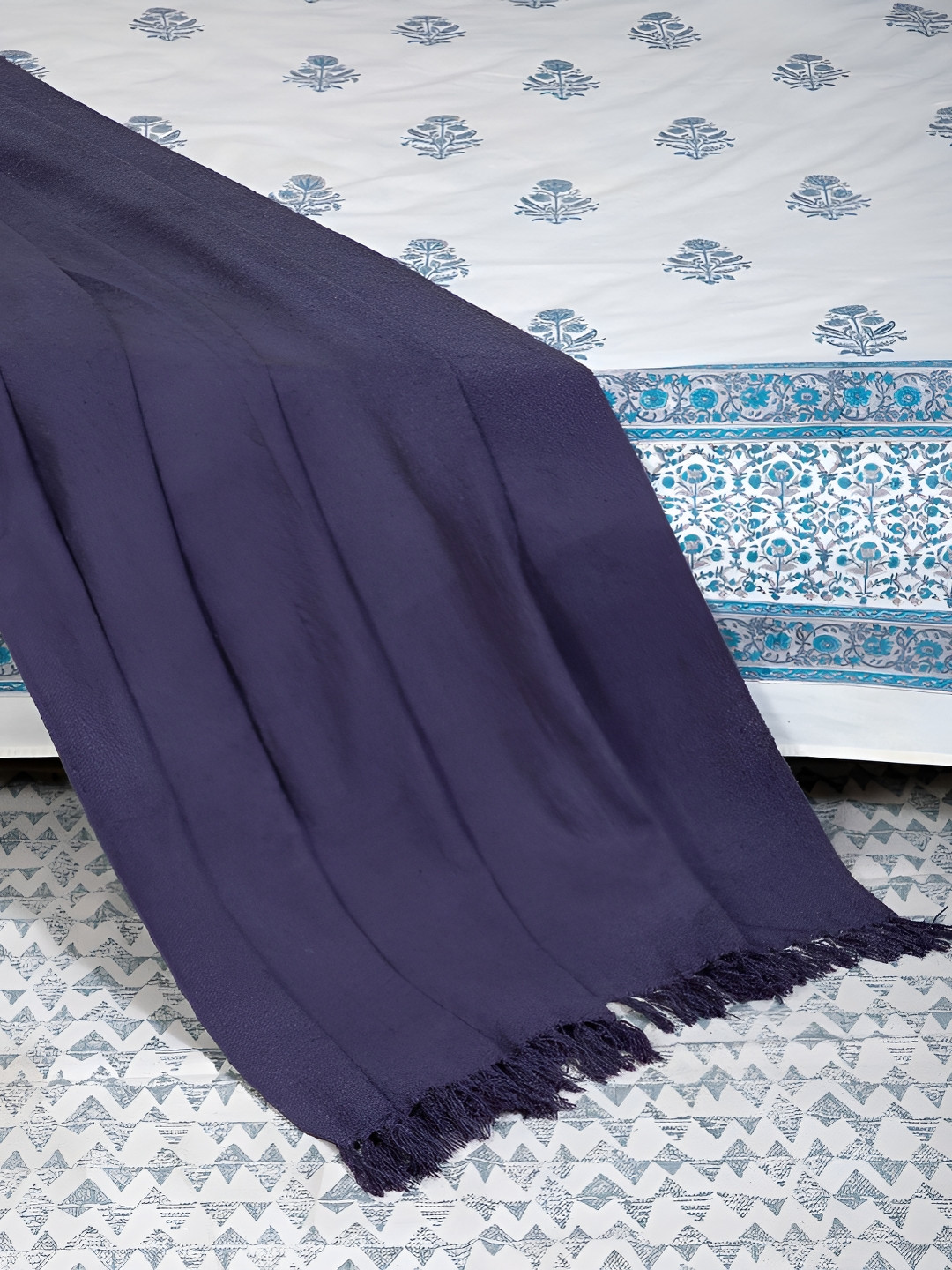 Fabindia Navy Blue Woven Boucle Throw