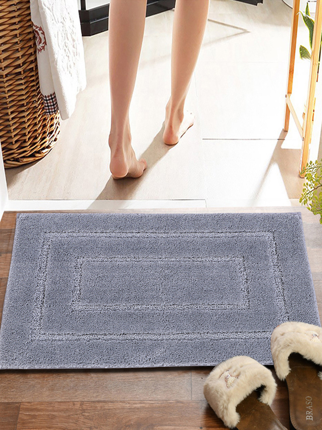 Pano Border Frame Silver 1800 GSM Anti-Slip Bath Mat