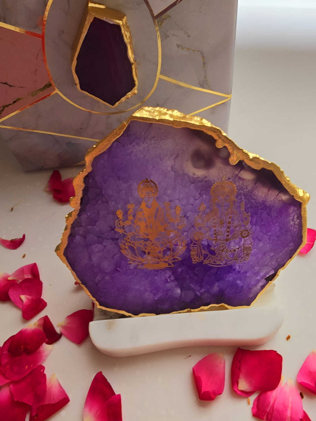 HOMEARTE White & Purple Stoneware Candle Holder