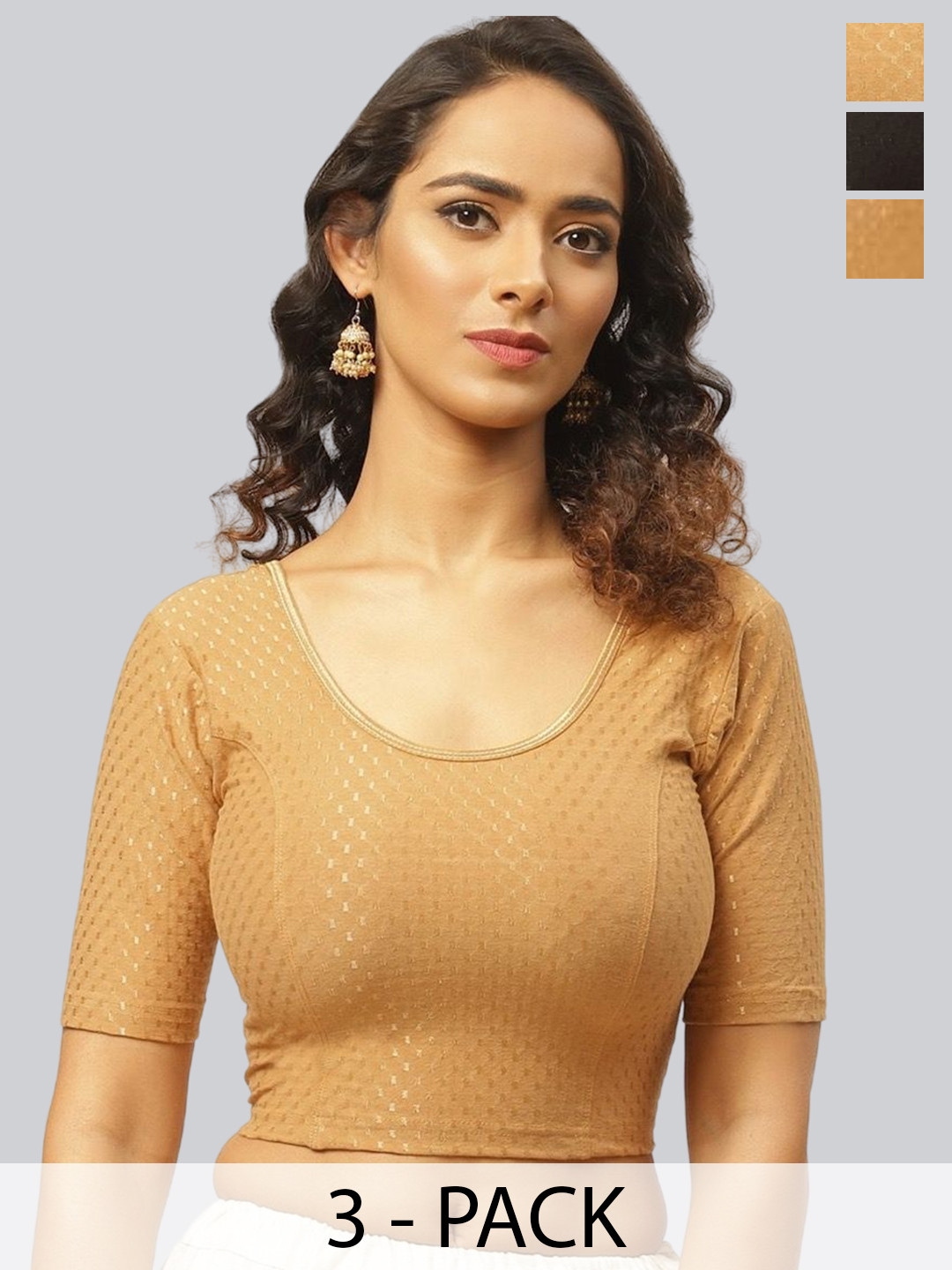 Fressia Fabrics Pack Of 3 Woven Design Saree Blouse