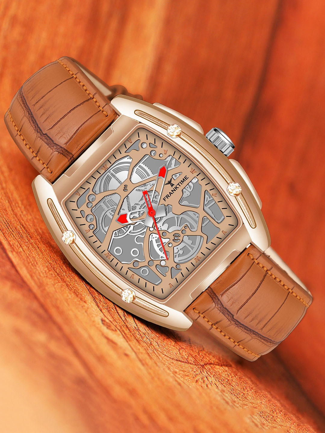 Franktime Men Brass Dial & Leather Straps Analogue and Digital Watch FT-0049 RR