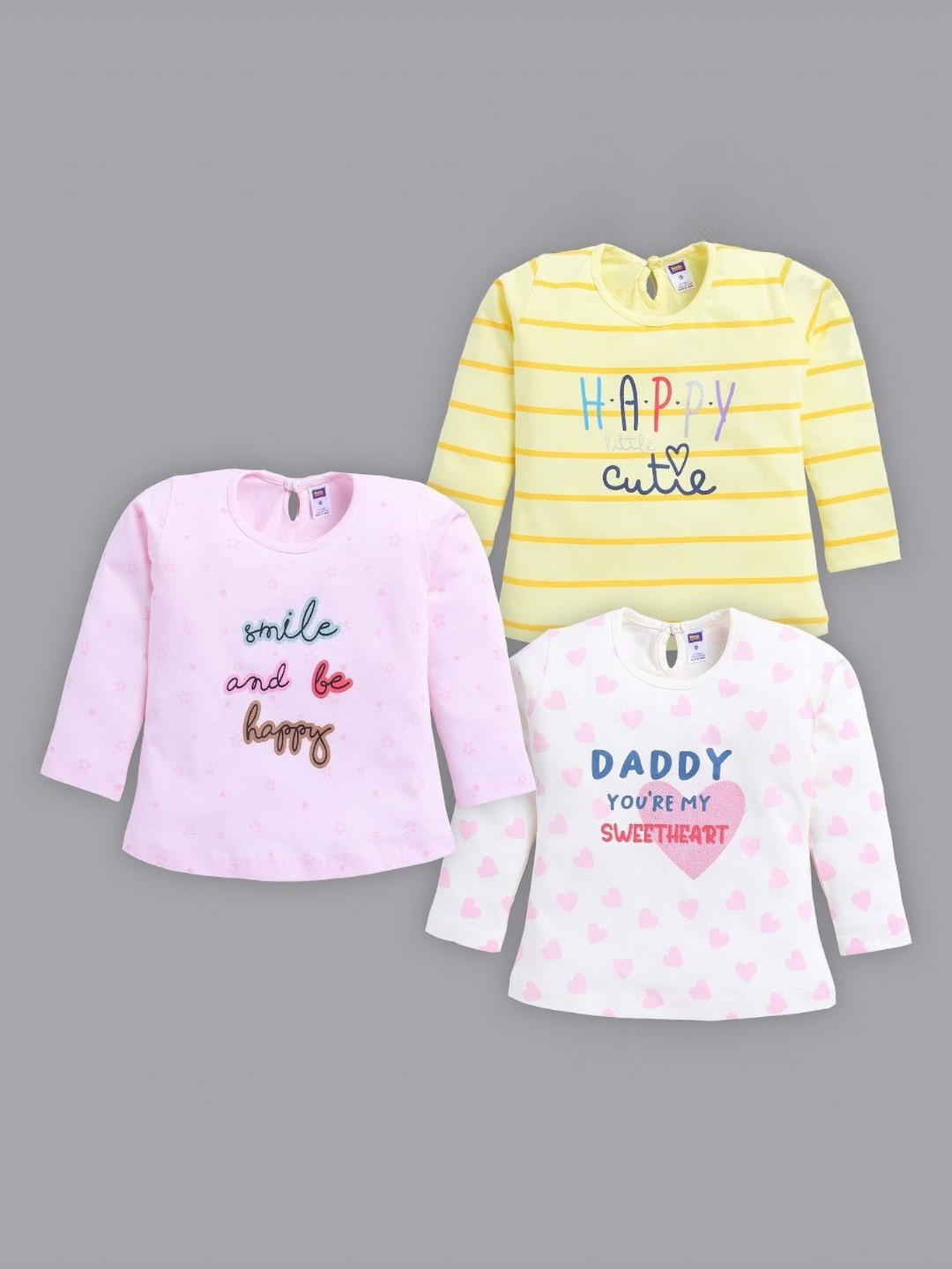 Nottie Planet Pack Of 3 Girls Typography Printed Round Neck Cotton T-shirts