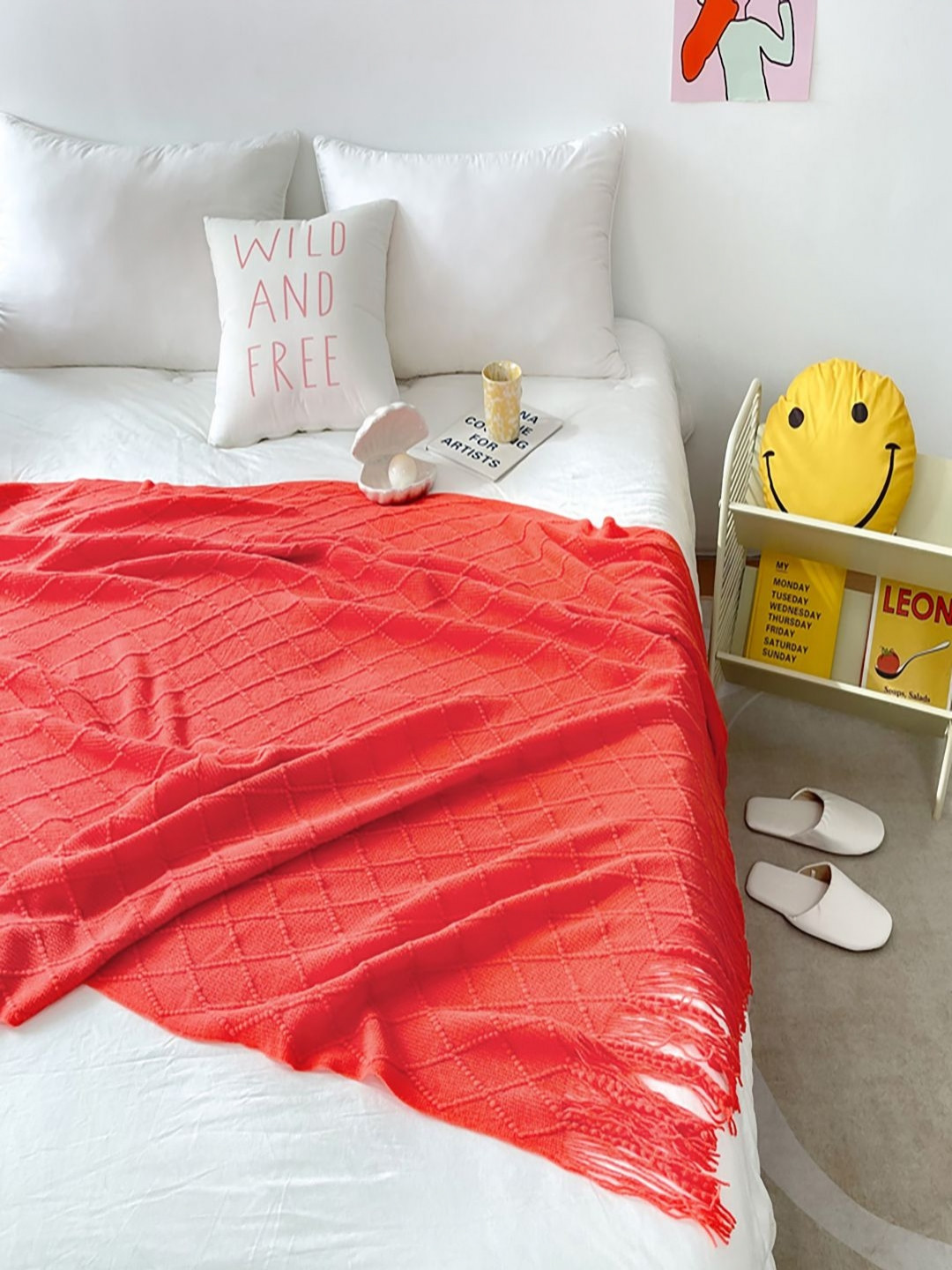 JC HOME Red Geometric Self Design  AC Room 300 GSM Single Bed Blanket