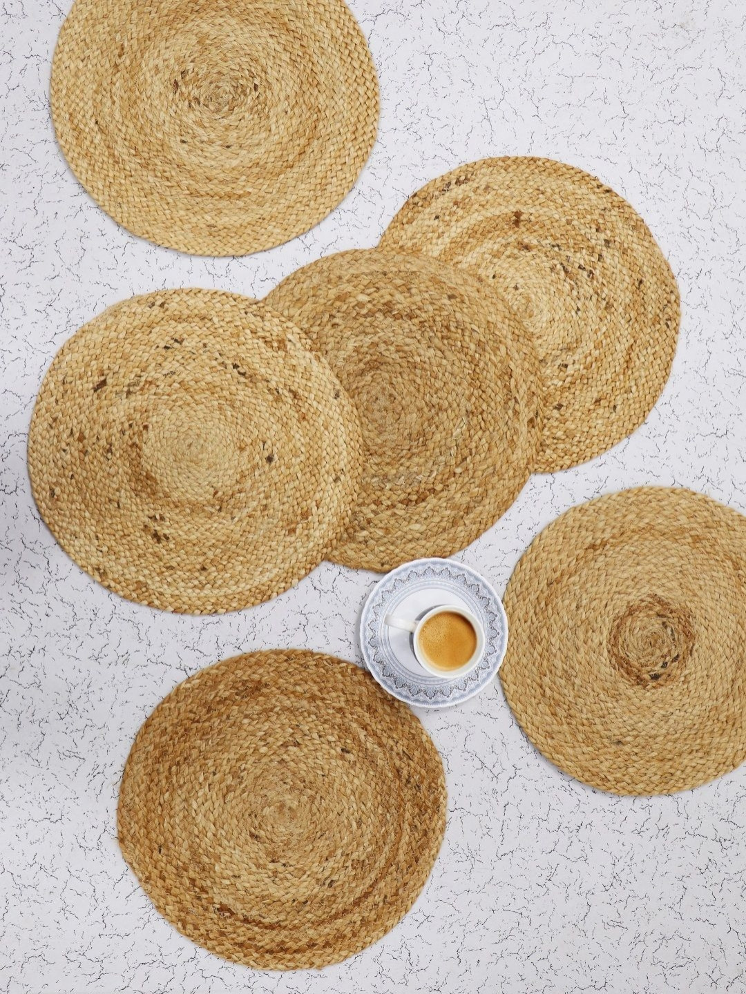 BELLA TRUE Brown 6 Pieces Textured Jute Round Table Placemats