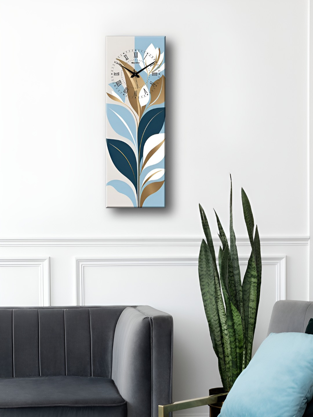 OLIVE TREE Blue Wood Tic-Toc Movement Rectangle Battery Analogue Wall Clock