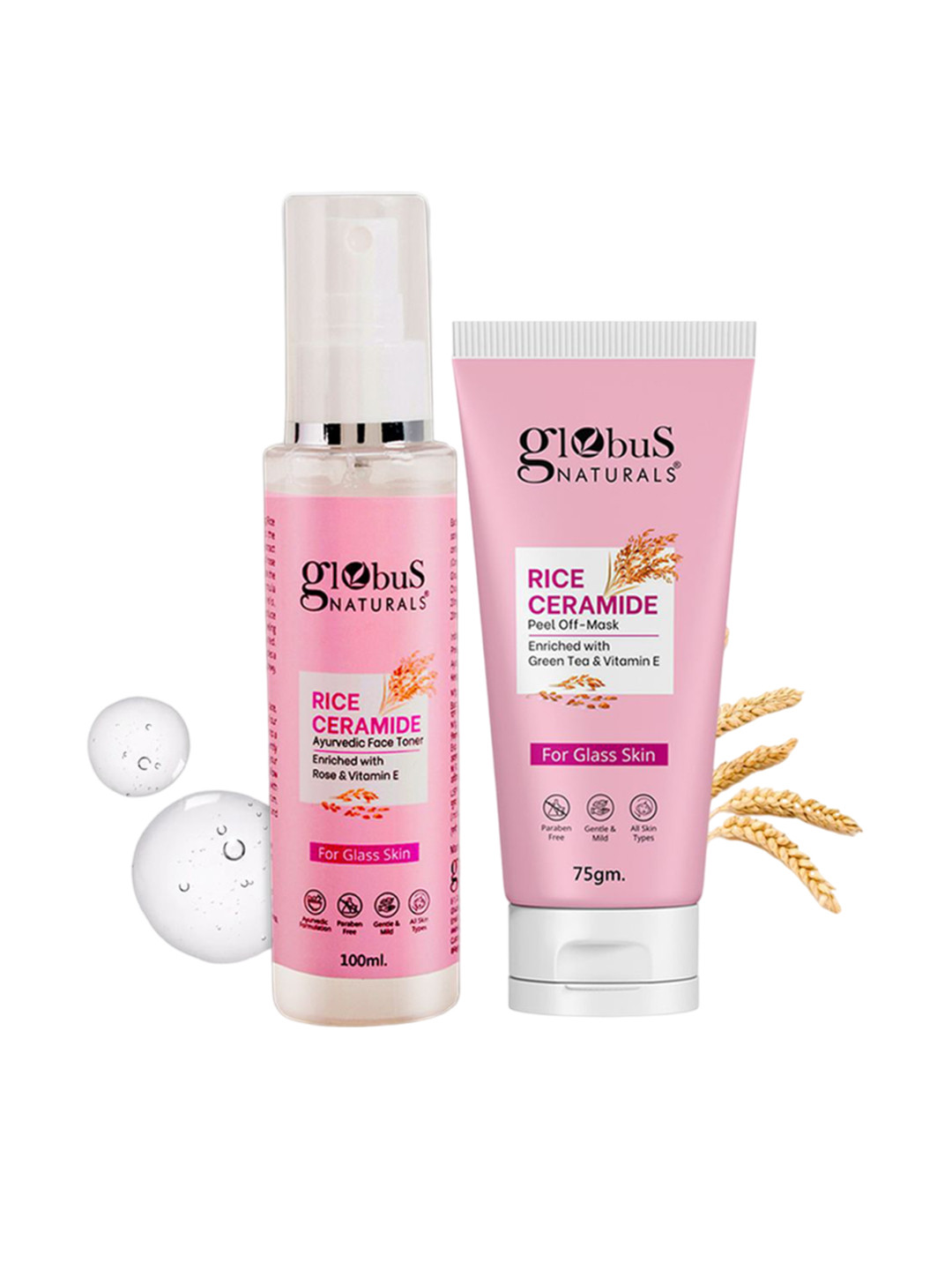 Globus naturals Set Of 2 Rice Ceramid Face Toner-100ml & Peel Off Mask-75g