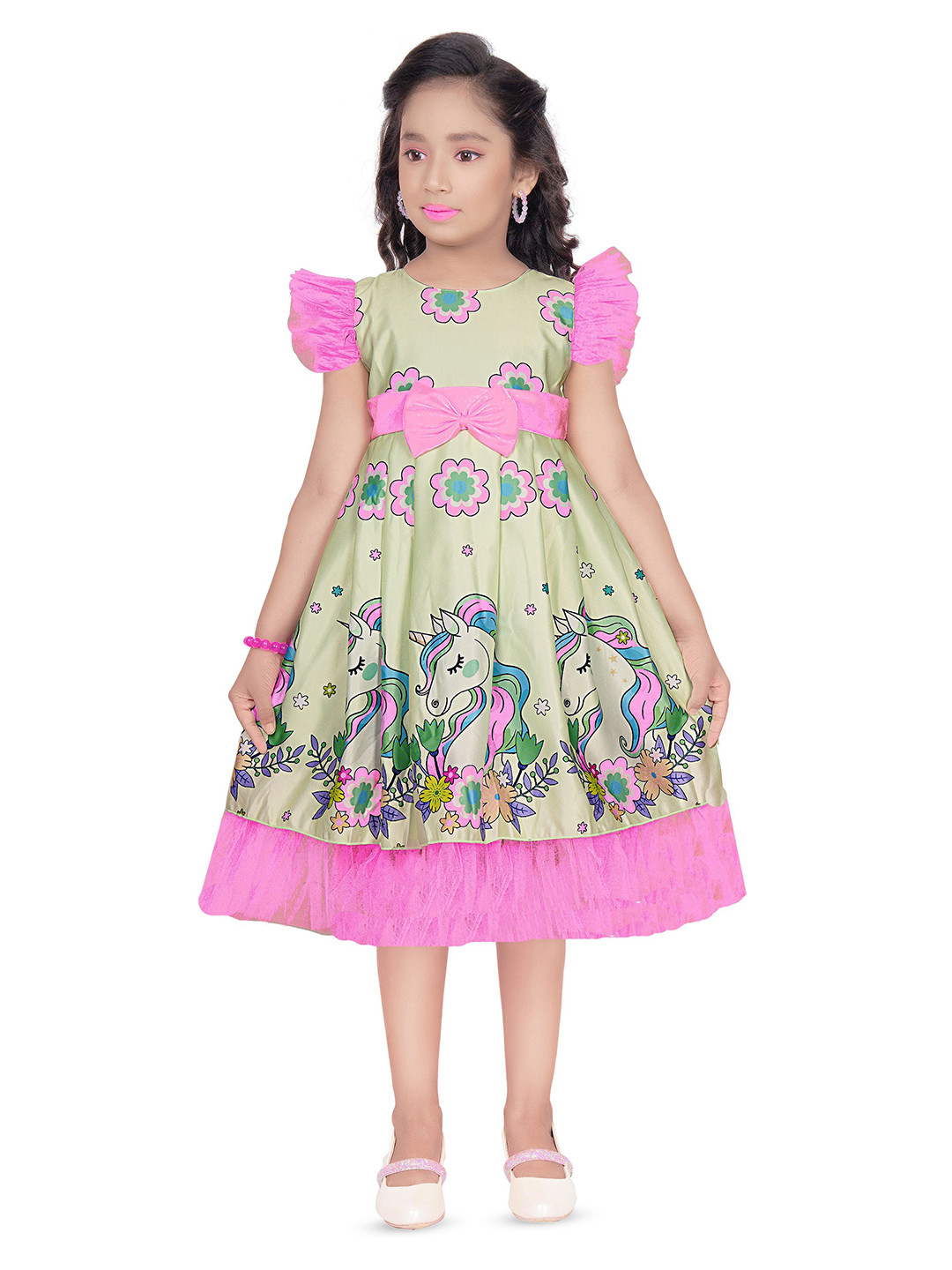 BAESD Lil Princess Kids Unicorn Frills Dress for Girls Embellished Satin A-Line