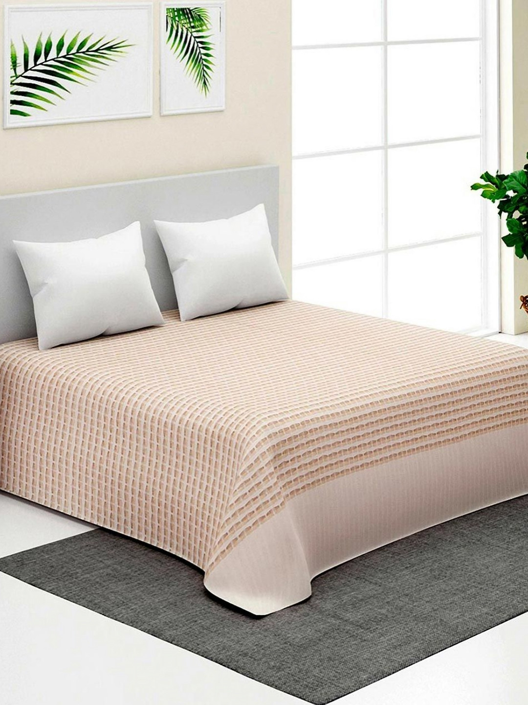 Fabindia Deepali Beige & White Printed Pure Cotton 120 TC Woven Double Bed Cover