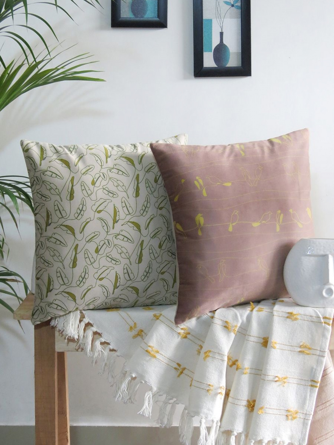 Mid July Home Line Art Inspired White & Pink 2 Pieces Printed Cushion Covers