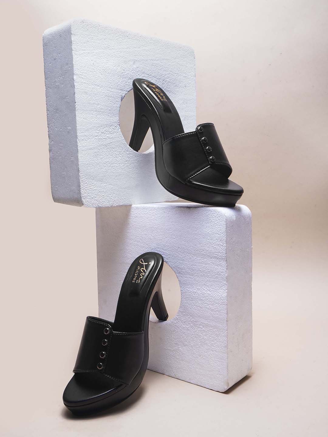 JM Looks Solid Embellished Slim Heel Sandals