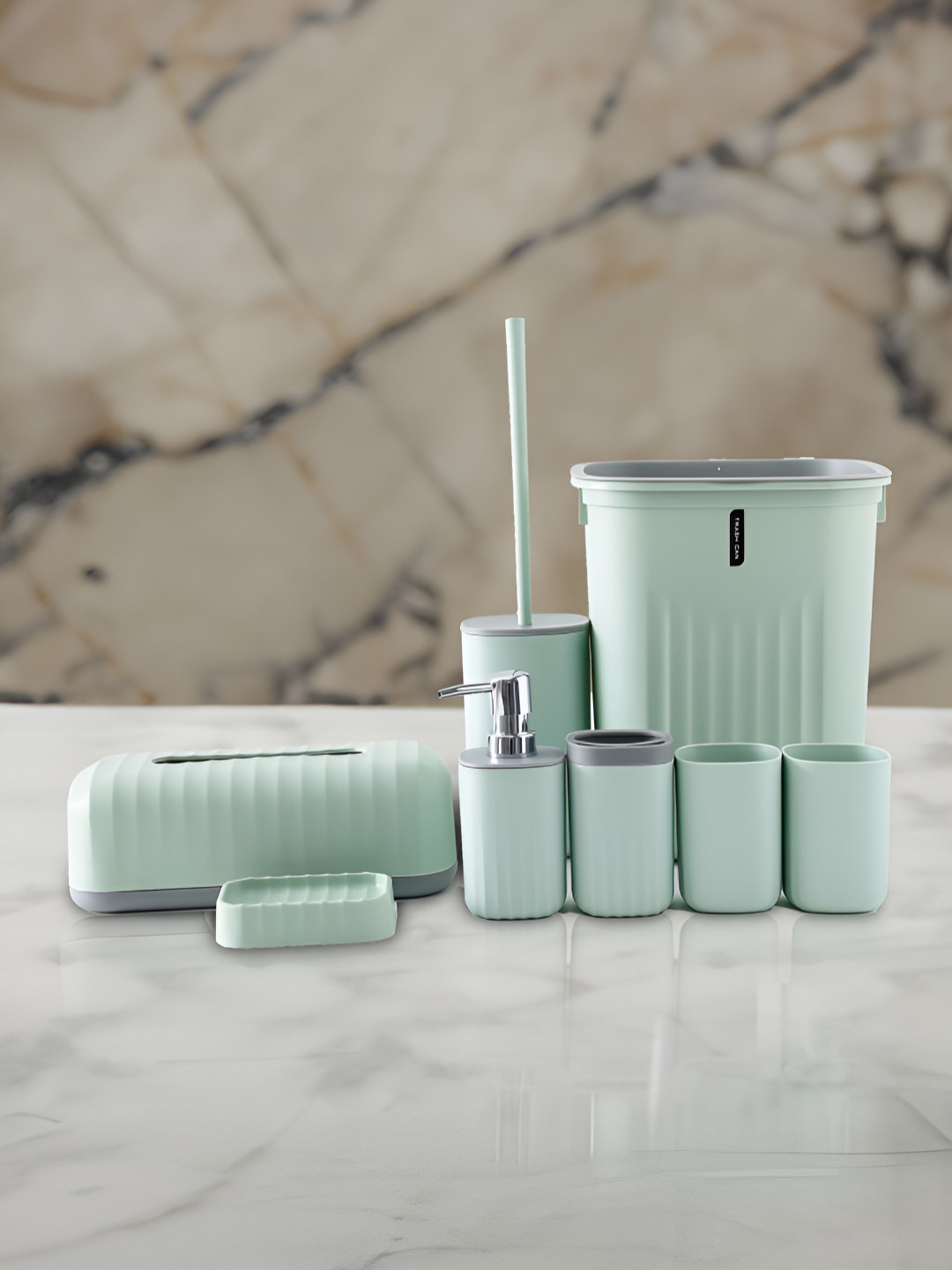 UMAI Green 8 Piece Ceramic Matte Bath Accessories Set