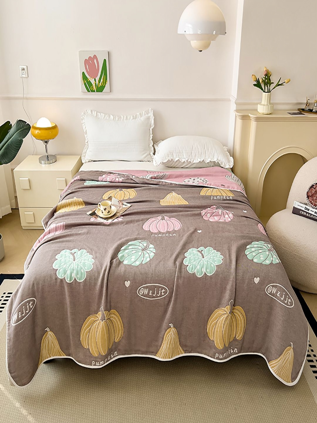 JC HOME Brown & Yellow Cartoon Characters Printed AC Room 350 GSM Cotton Bed Quilt