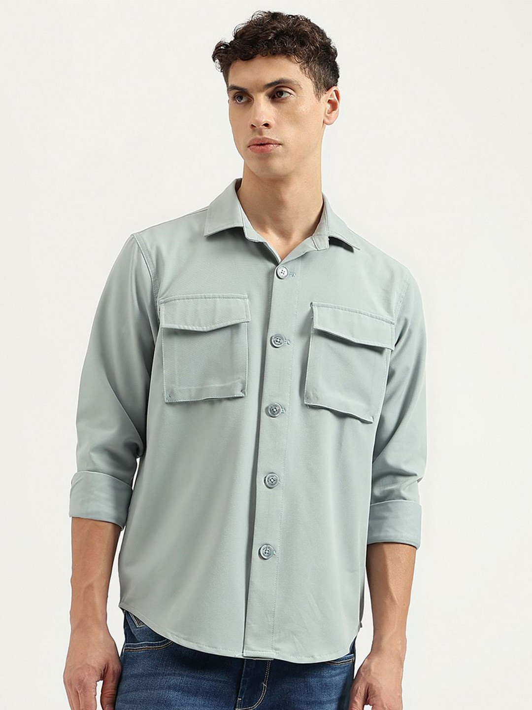 United Colors of Benetton Men Classic Spread Collar Solid Casual Shirt