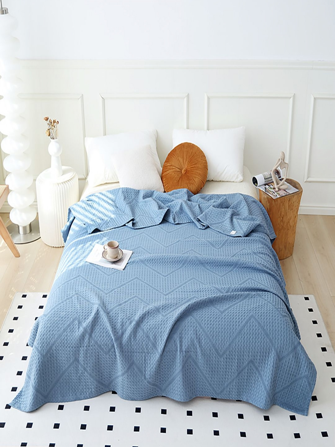 JC HOME Blue Self Design 300 GSM AC Room Pure Cotton Single Bed Quilt