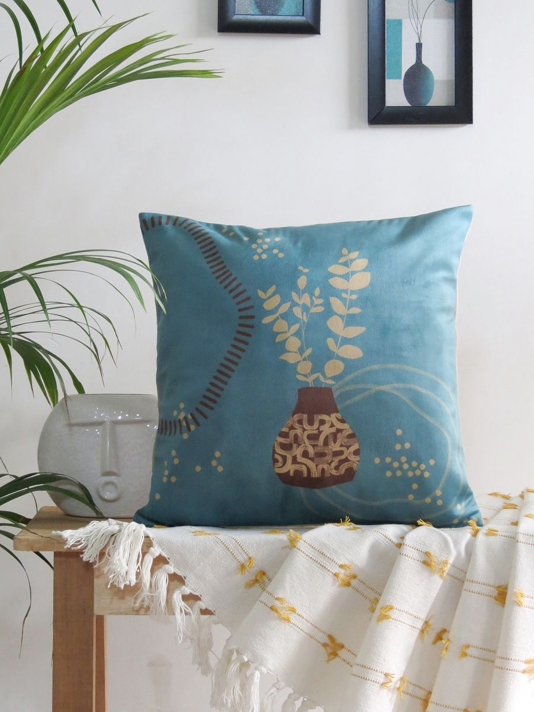 Mid July Home Blue & Off White Abstract Printed Velvet Square Cushion Covers