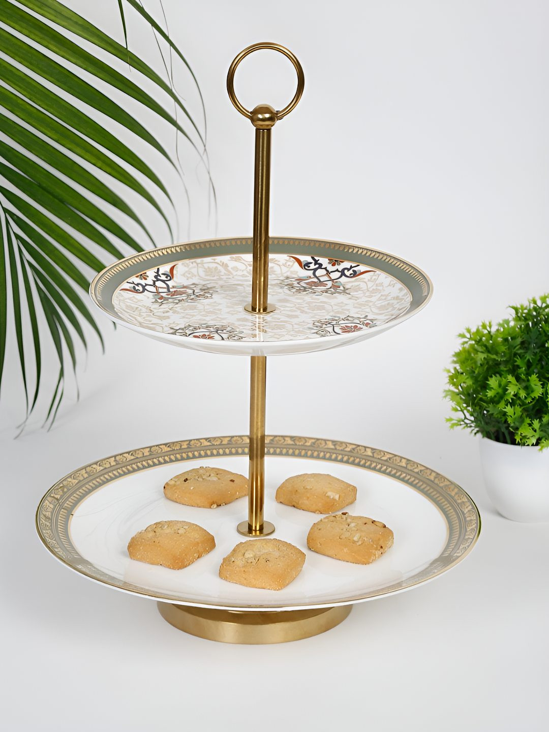 Fabindia Jodha White & Copper-Toned Printed Ceramic Easy to Clean Decaled Platter