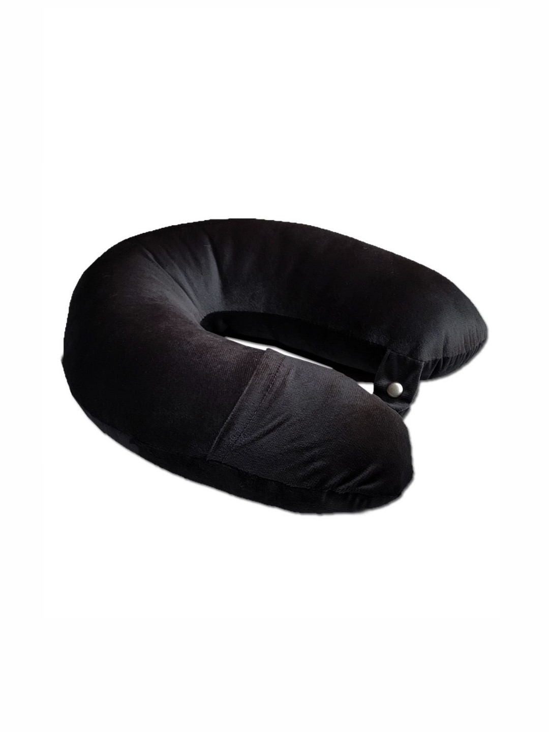 ANA Black Solid Faux Velvet Breathable Firm Fibre Travel Pillow-12.7 x 25.4 x 35.5 cm
