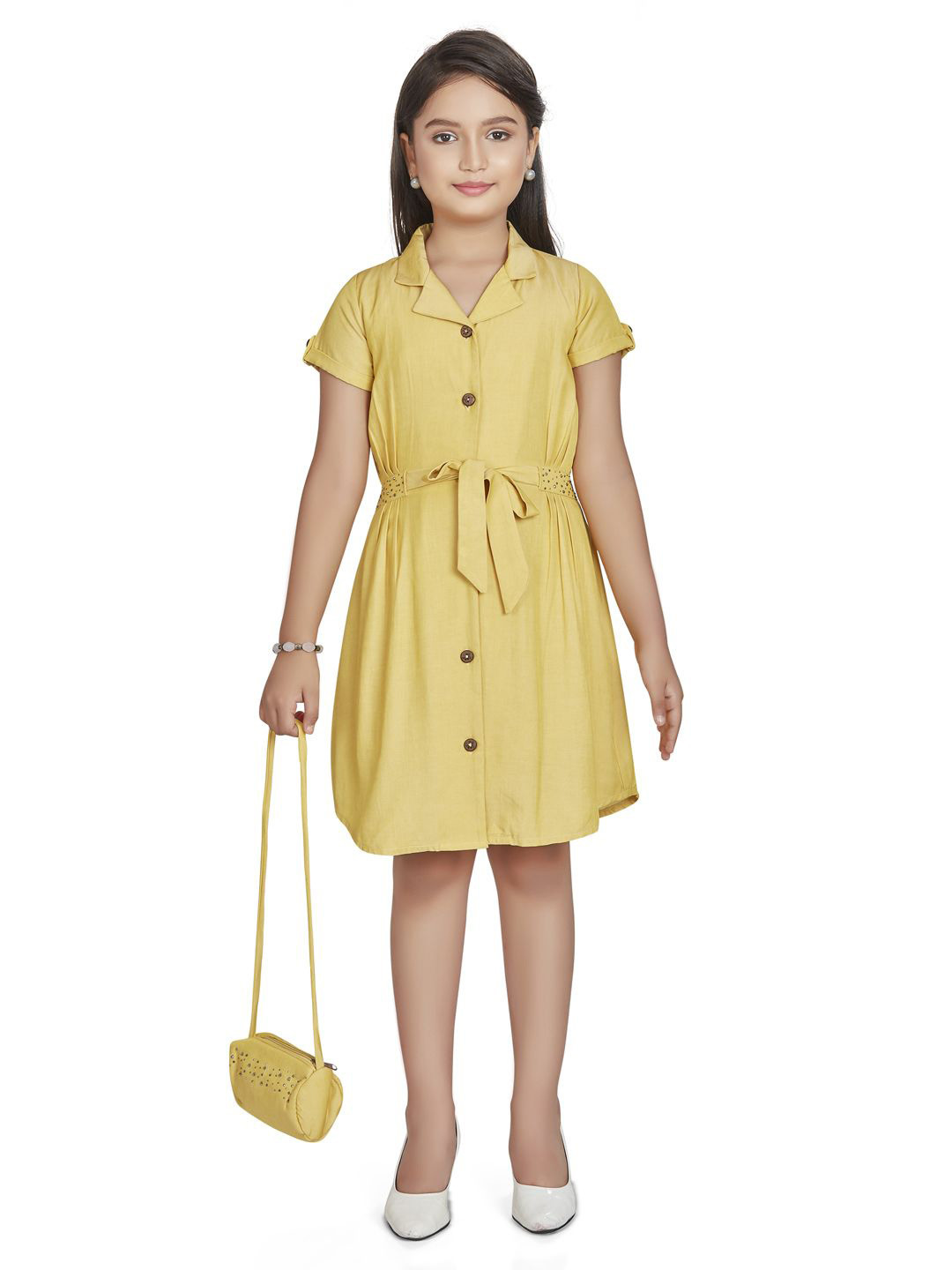 Peppermint Kids-Girls Shirt Dress With Waist Tie-Ups