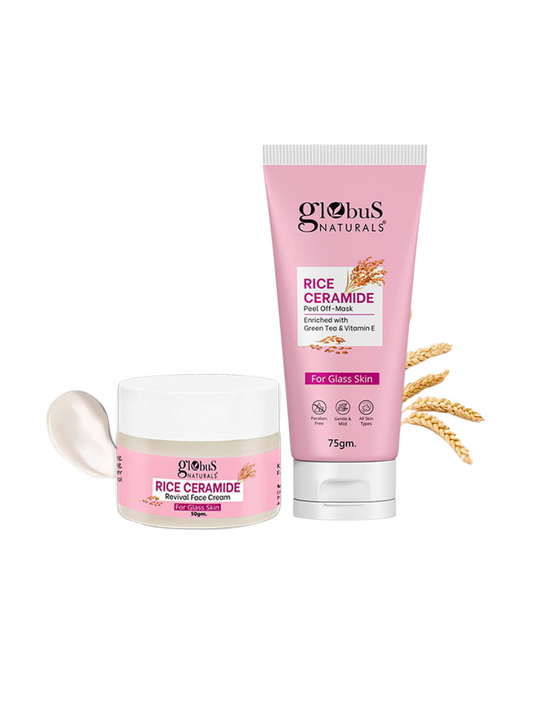 Globus naturals Set Of 2 Rice Ceramide Combo-Face Cream 50 g & Peel Of Mask 75 g