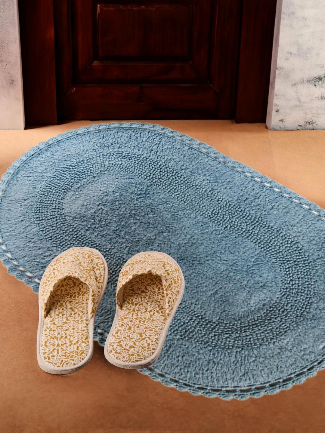 Fabindia Crochia Blue Textured 1450 GSM Bath Rugs