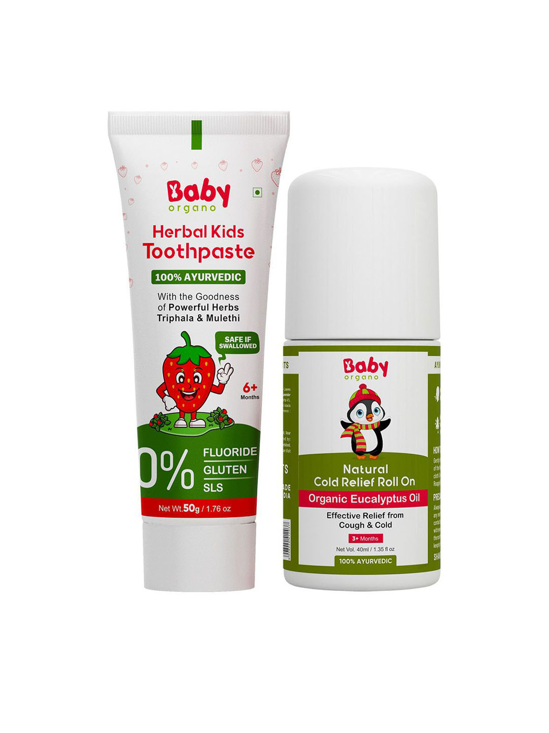 BABYORGANO Toothpaste & Cold Relief Roll-On Combo-50g + 40ml