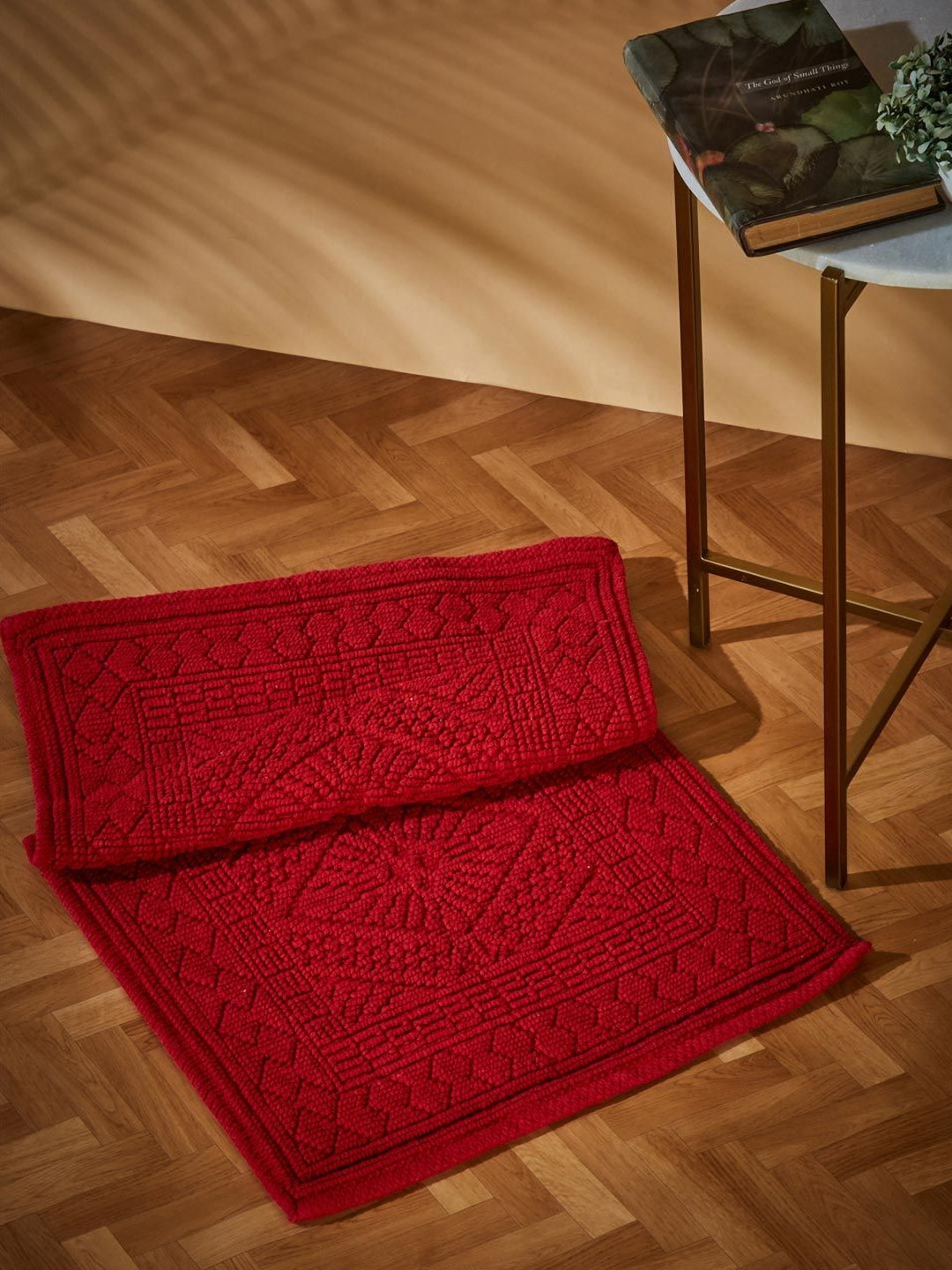 Fabindia Aqib Red Textured 1300 GSM Bath Rugs