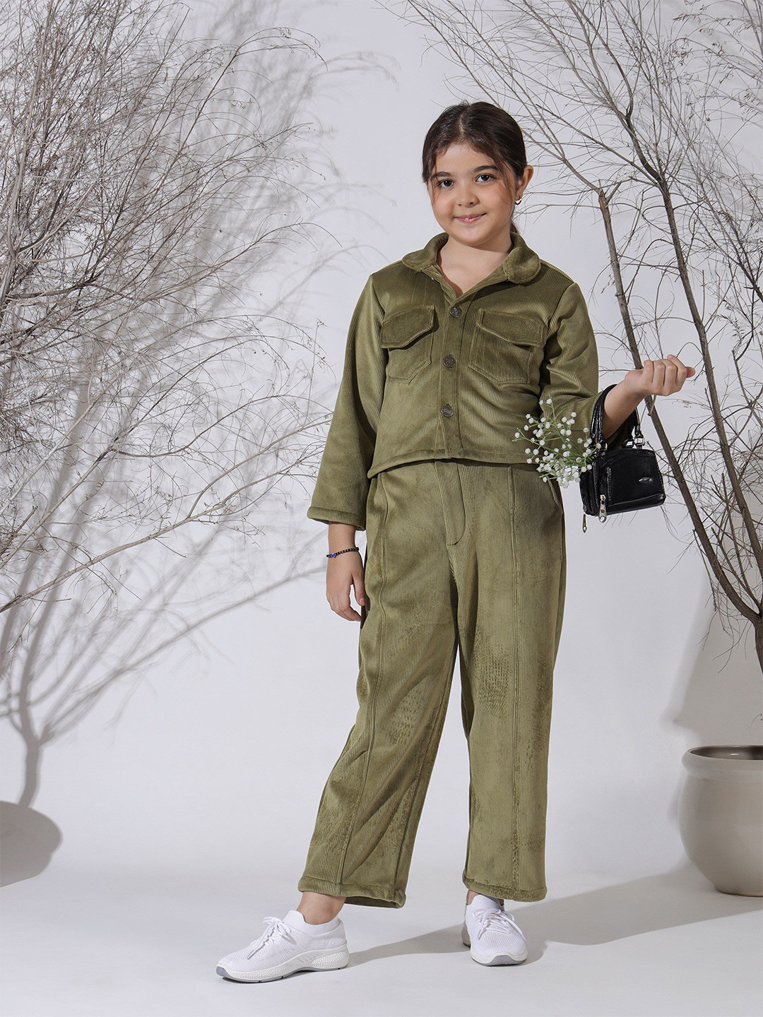 NEUDIS Girls Striped Corduroy Jacket With Trouser