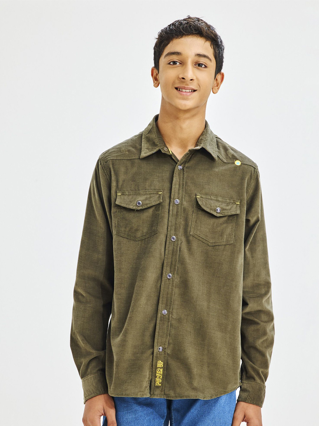 NO MONDAYS Boys Relaxed Spread Collar Solid Cotton Casual Shirt