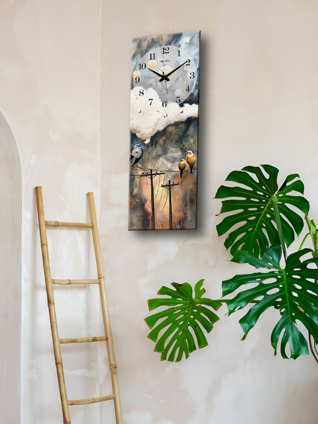 OLIVE TREE Designer Beige Wood Tic-Toc Movement Rectangle Battery Analogue Wall Clock