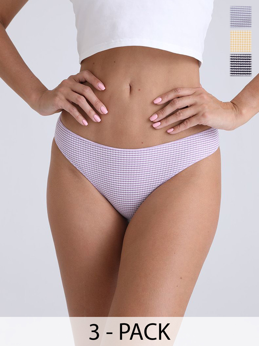 TOM & GEE Pack Of 3 Checked Low-Rise Bikini Briefs 858 PANTY- M