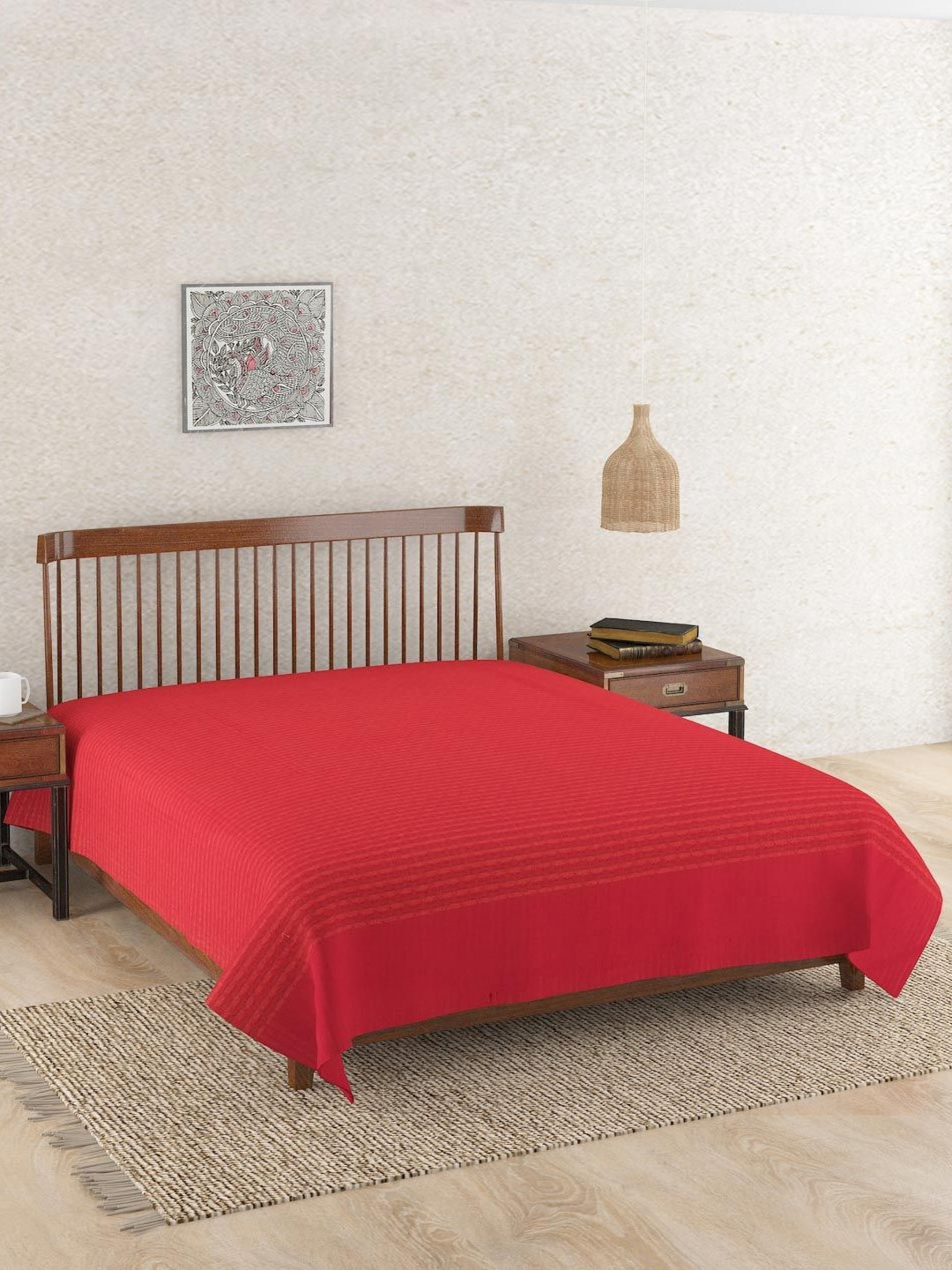 Fabindia Deepali Red Checked Cotton Double Bed Cover