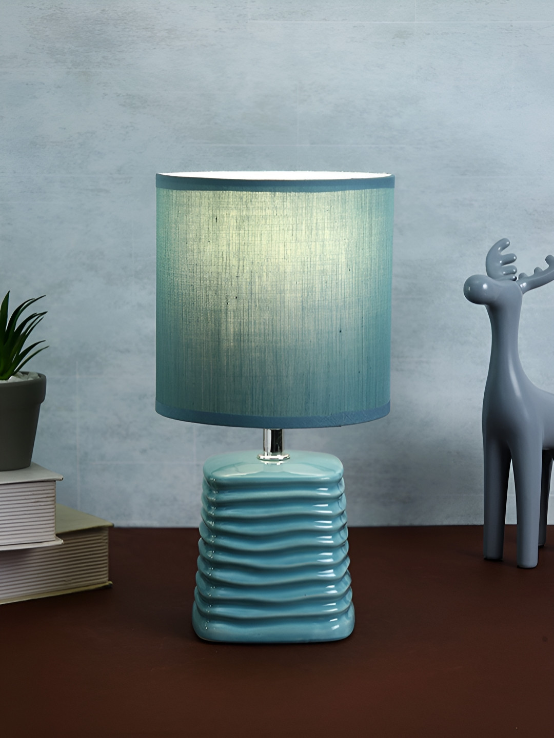 TAYHAA Blue Ceramic Contemporary Cylindrical Shaped Table Lamp