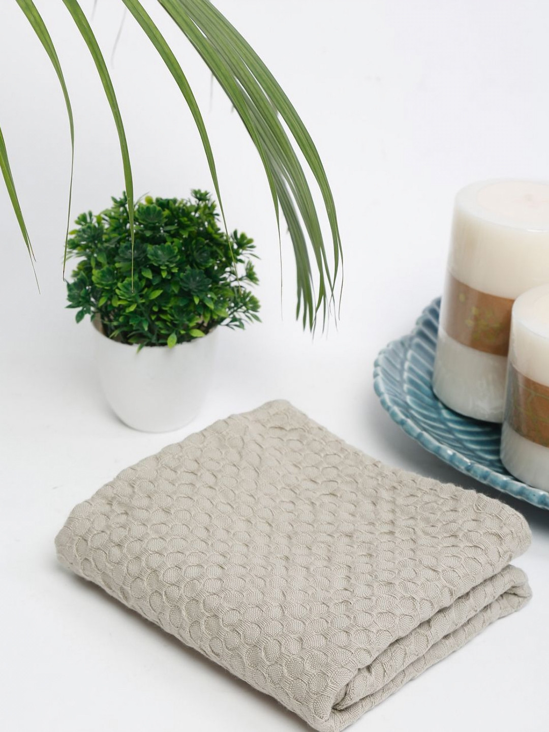 Fabindia Hamam Beige Honeycomb Pattern Cotton 210 GSM Hand Towel