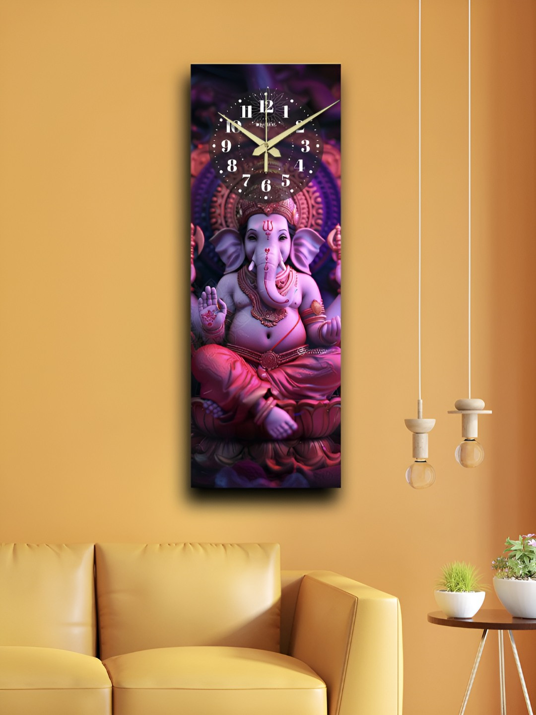OLIVE TREE Designer Wood Tic-Toc Movement Rectangle Battery Analogue Ganesha Wall Clock