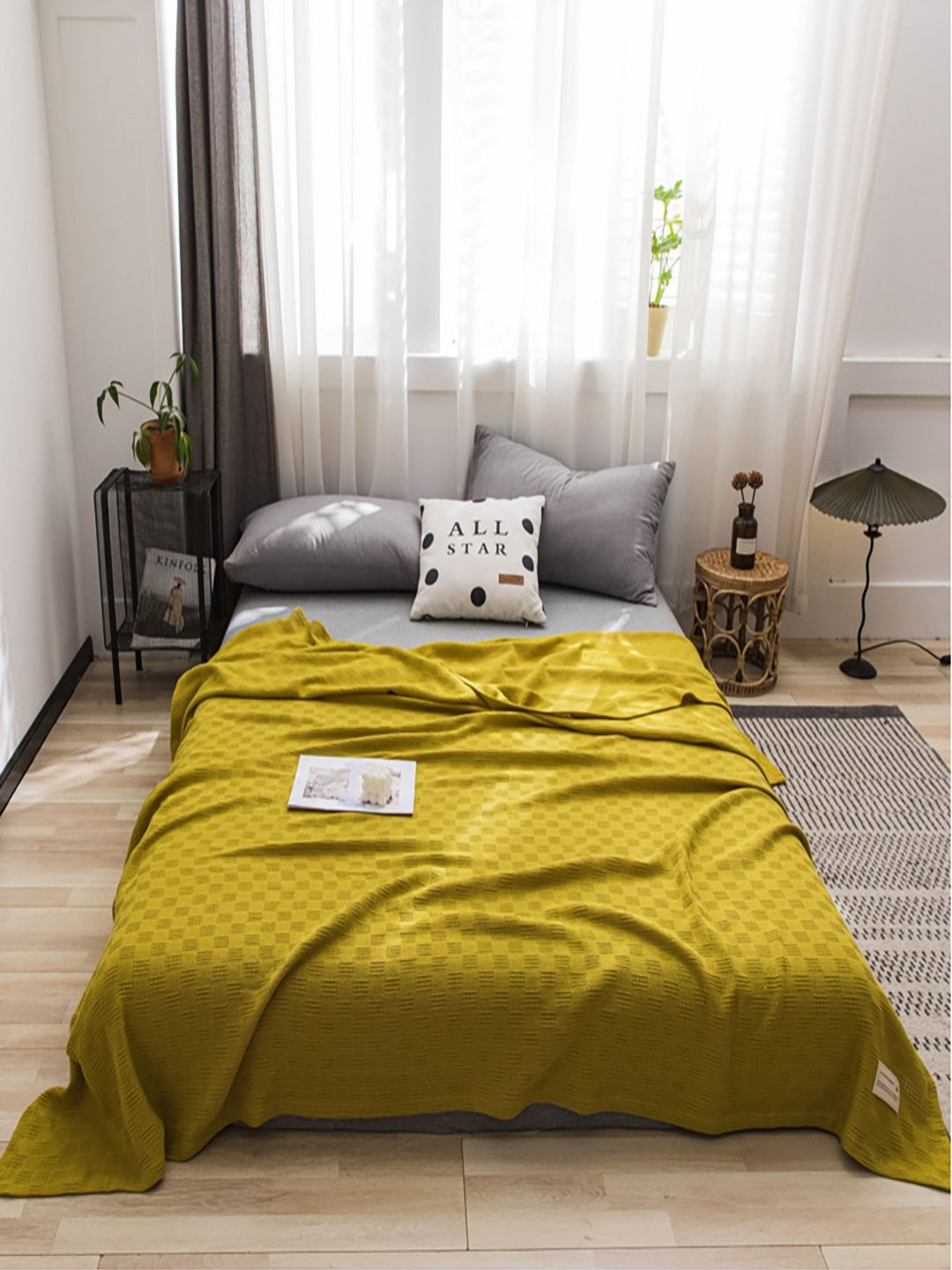JC HOME Yellow Woven Design 300 GSM AC Room Pure Cotton Single Bed Quilt