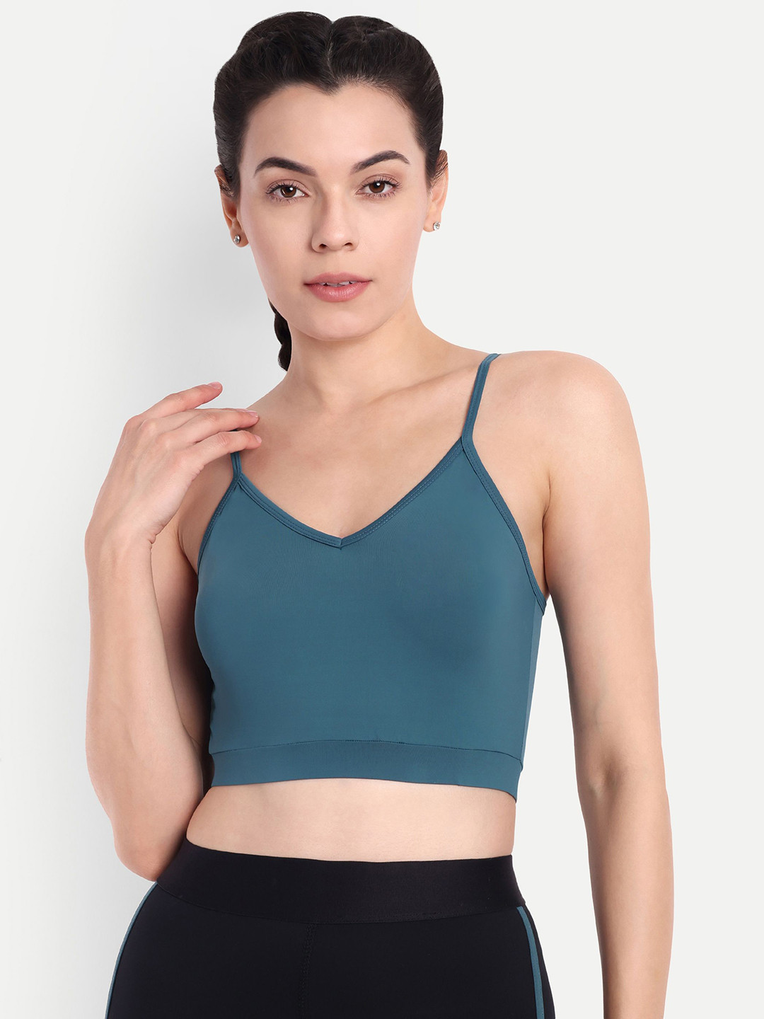 So What V-Neck Mid-Rise Sport Nylon Crop Top And Tights