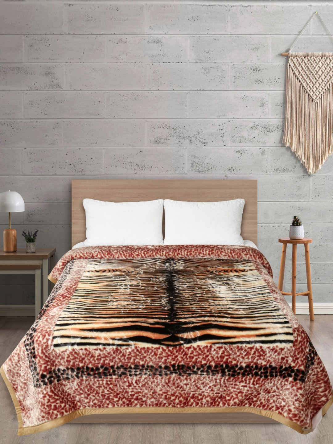 Signature comfy Brown & Beige Striped Mink Heavy Winter Double Bed Blanket